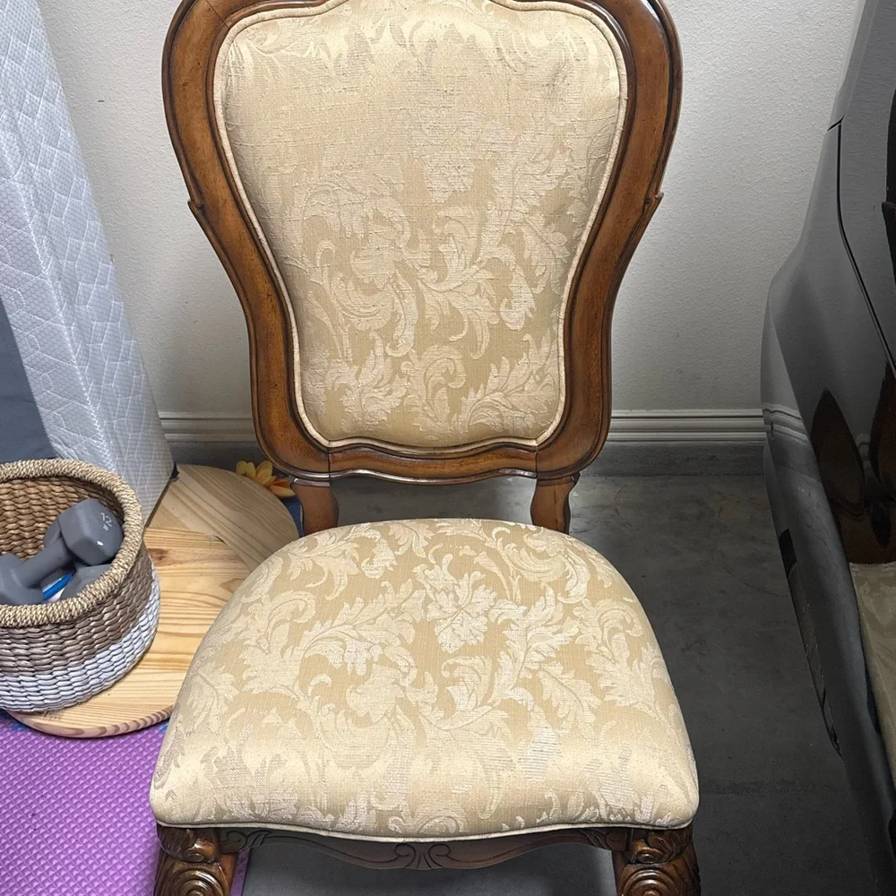 Elegant Brown Wooden Chair with Cream Upholstery